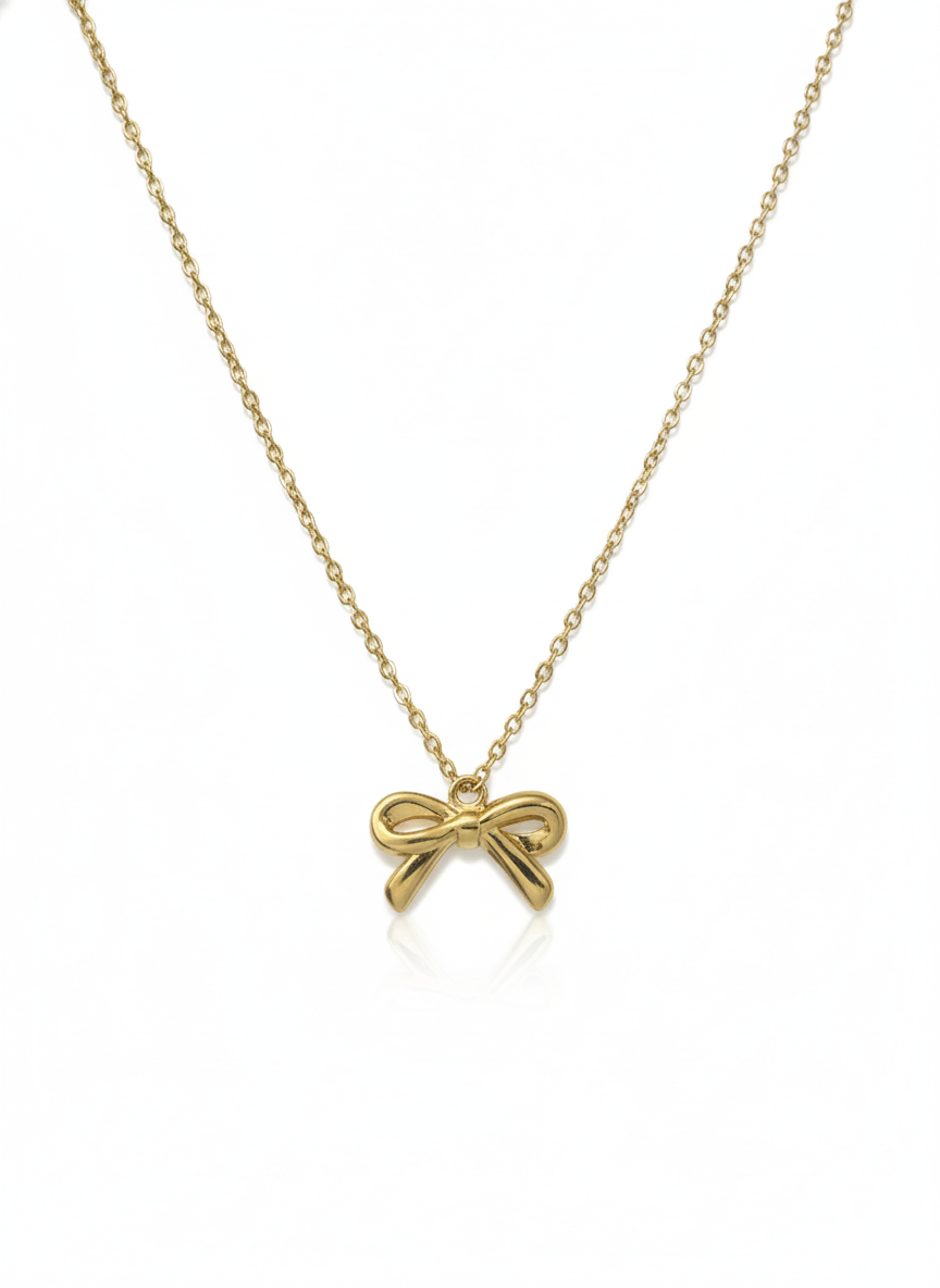 Golden Ribbon Bow Necklace